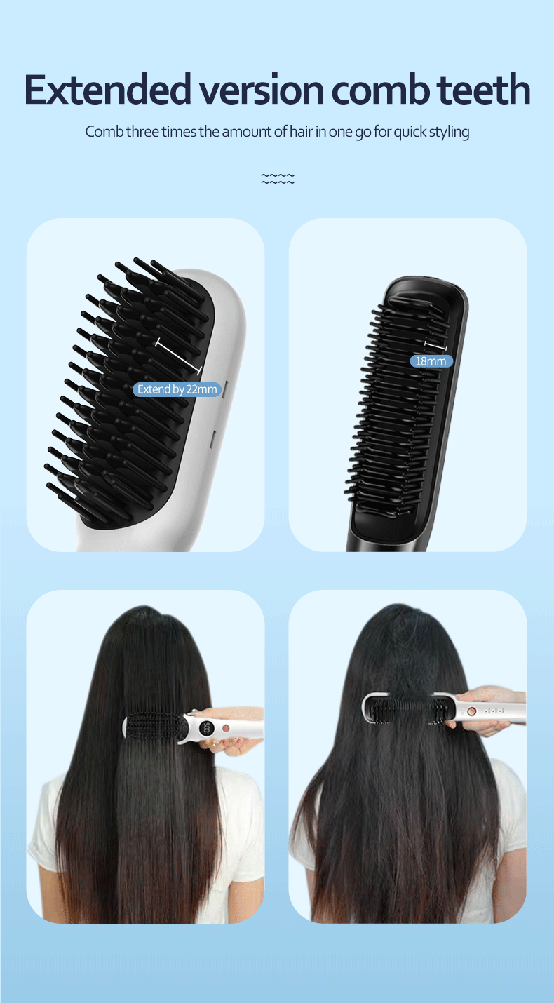 Cordless Hair Straightener Brush Portable Negative Ion Hot Comb Long Battery Life with USB Rechargeable Feature Fast Heating
