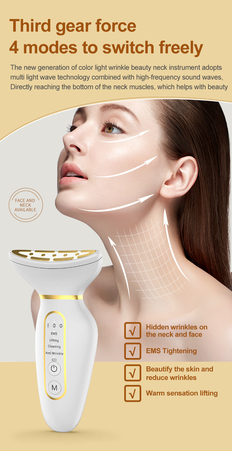 Skin Care Routine at Home Neck Face Massager Sculpting Tool Skin Rejuvenation Device with Thermal Triple Action LED Vibration