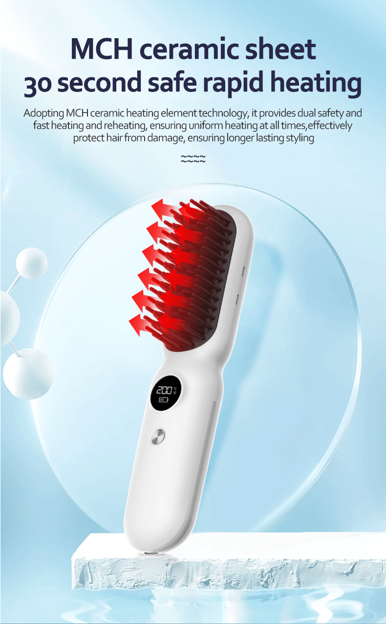 Cordless Hair Straightener Brush Portable Negative Ion Hot Comb Long Battery Life with USB Rechargeable Feature Fast Heating