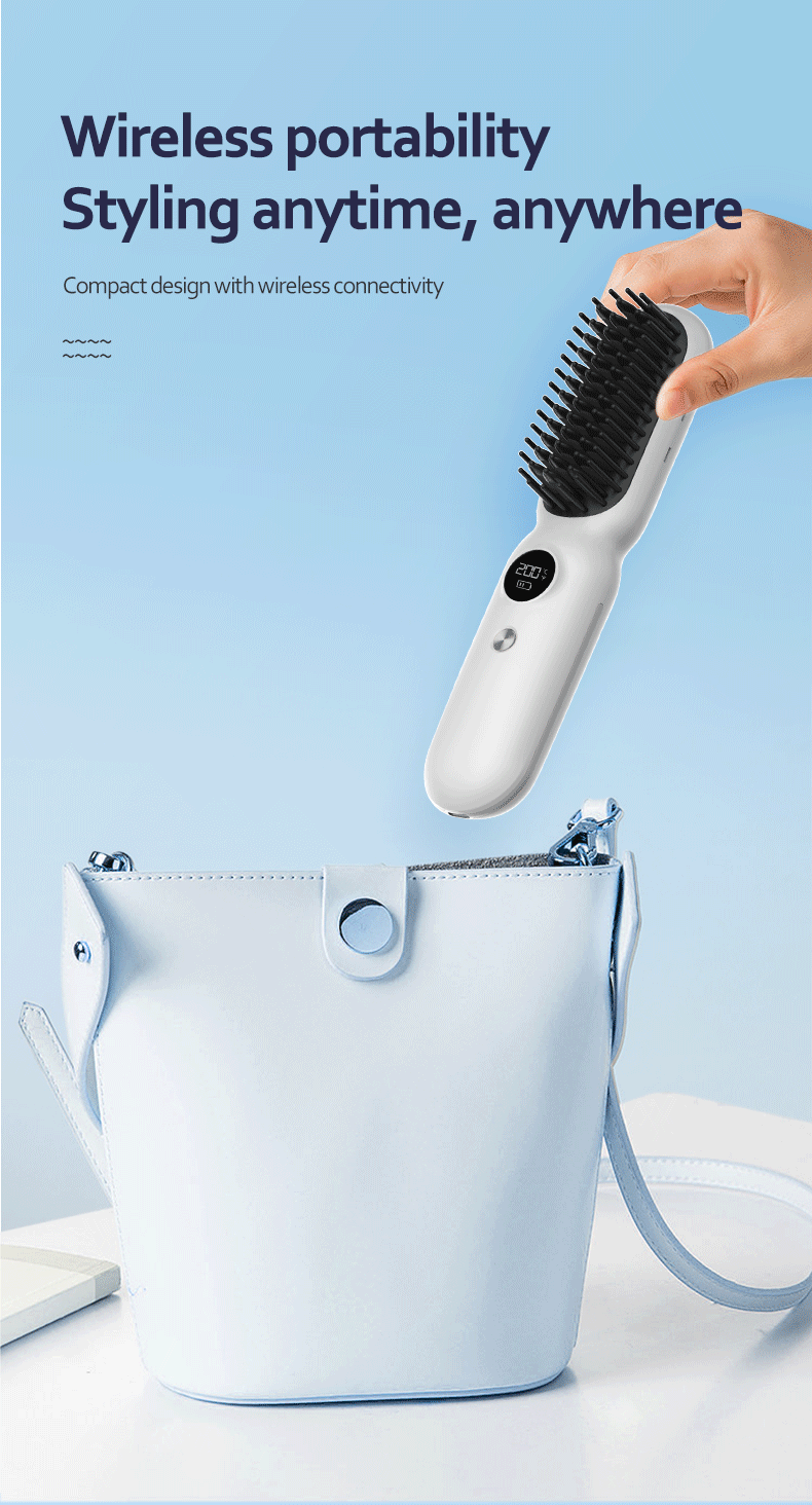Cordless Hair Straightener Brush Portable Negative Ion Hot Comb Long Battery Life with USB Rechargeable Feature Fast Heating