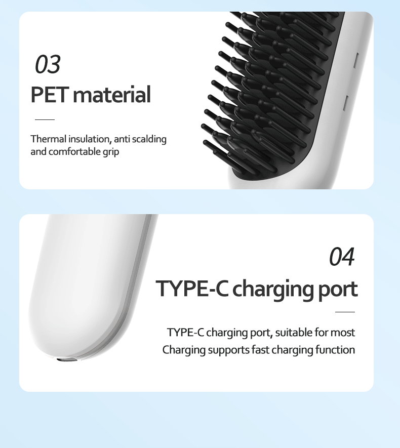 Cordless Hair Straightener Brush Portable Negative Ion Hot Comb Long Battery Life with USB Rechargeable Feature Fast Heating