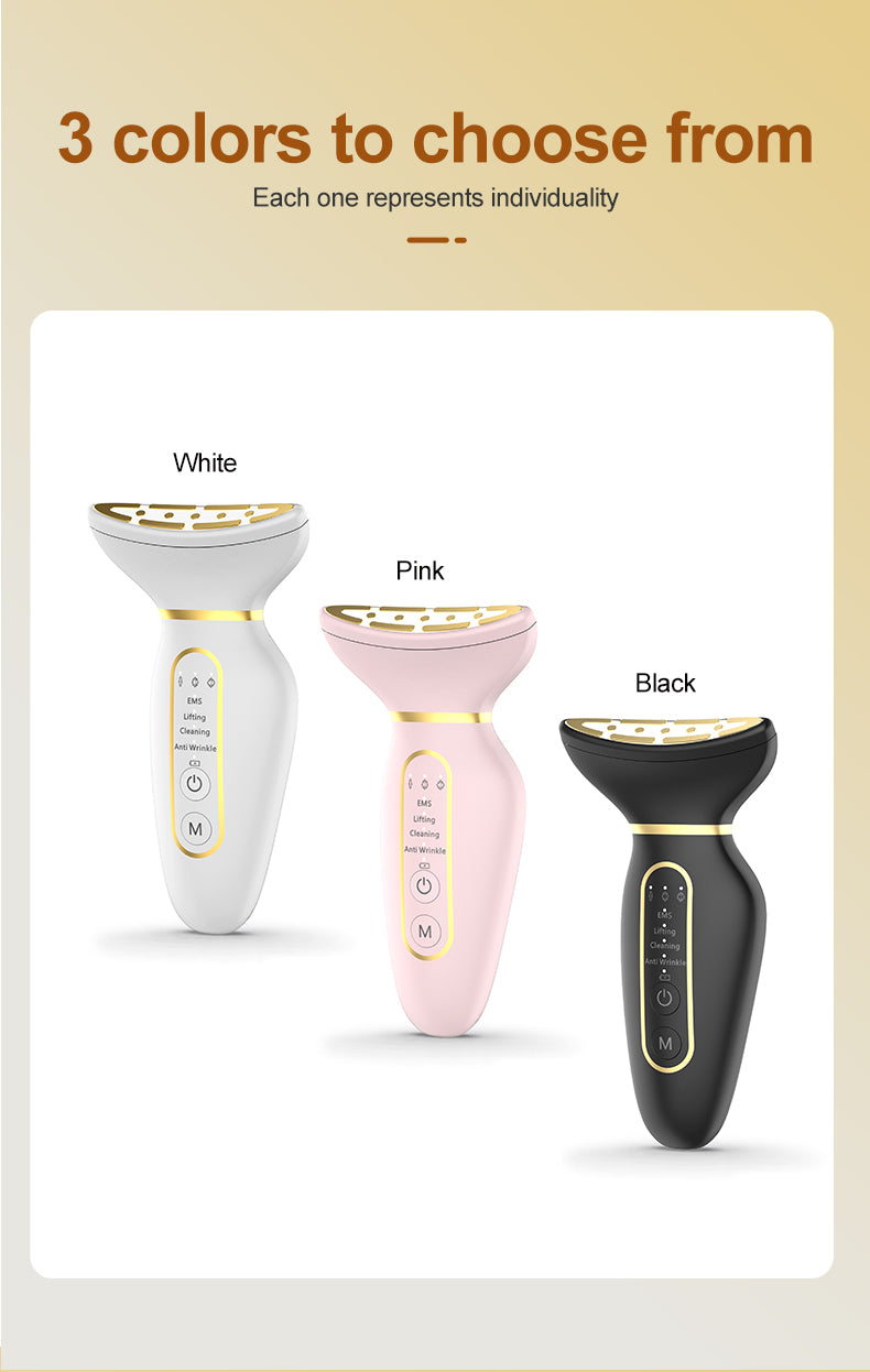 Skin Care Routine at Home Neck Face Massager Sculpting Tool Skin Rejuvenation Device with Thermal Triple Action LED Vibration