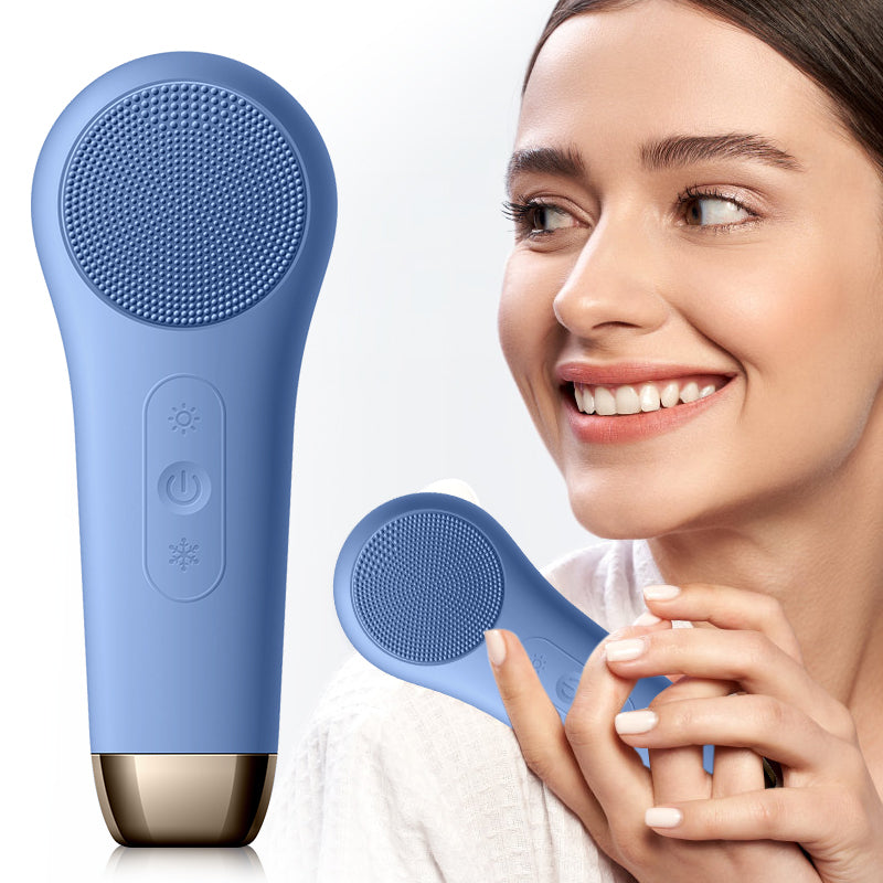 Multifunktions-Beauty-LED-Beleuchtung, Gesichtsreinigung, Massagebürste, Porenreiniger, kabelloses Ladegerät, Silikon-Sonic-Gesichtswaschbürste, heiß und kalt