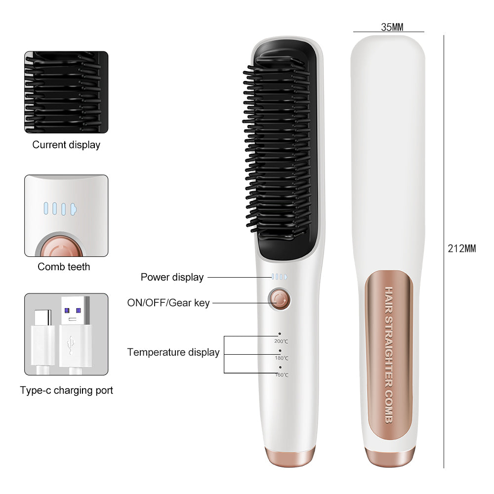 New Designed Cordless Hot Comb Wireless Portable Ionic Hair Straightener Brush for All Hairstyle