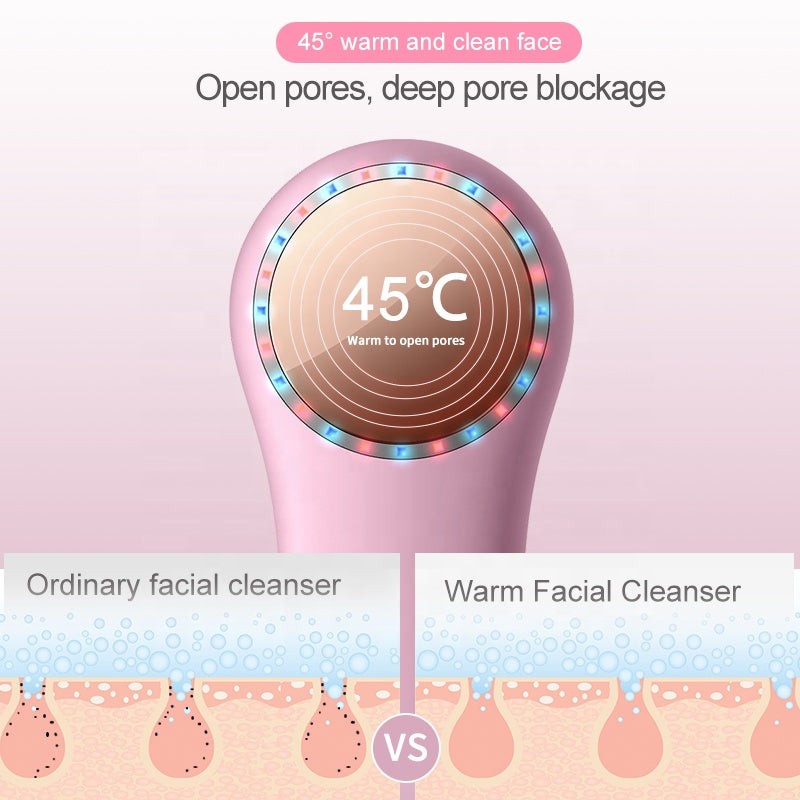 F518 LED Lighting hot Cold Facial Cleansing Brush Wholesale Silicone Face Scrubber Waterproof Silicone Cleaner brush