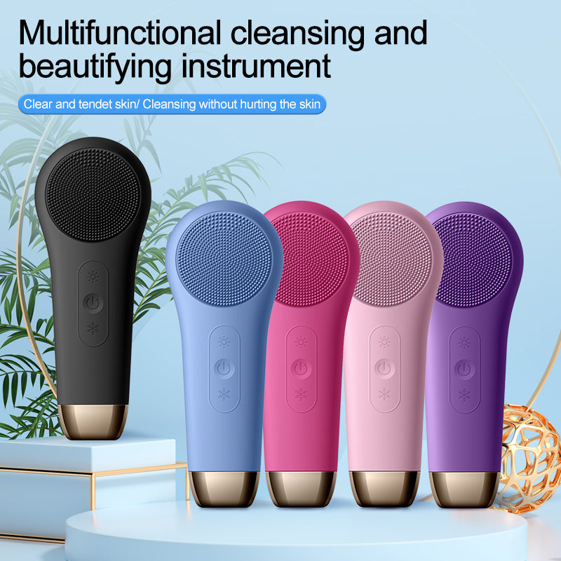 F518 LED Lighting hot Cold Facial Cleansing Brush Wholesale Silicone Face Scrubber Waterproof Silicone Cleaner brush