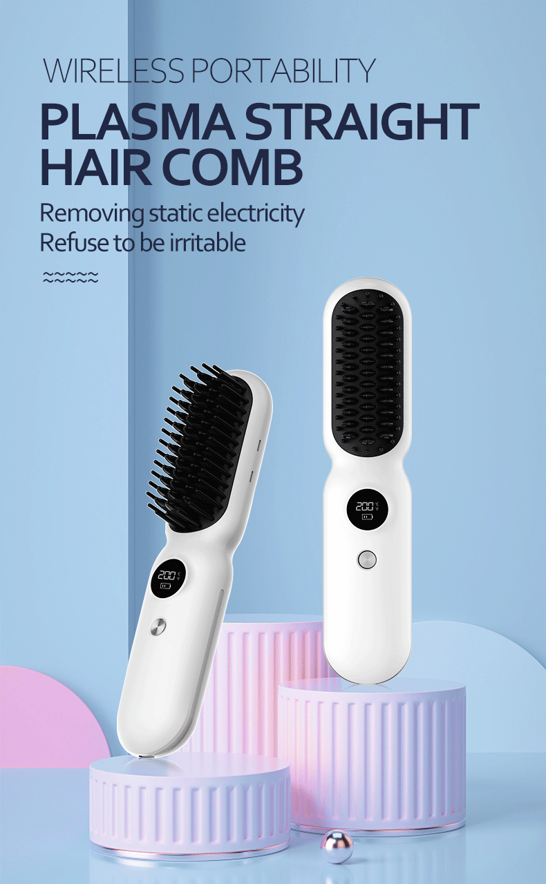 Cordless Hair Straightener Brush Portable Negative Ion Hot Comb Long Battery Life with USB Rechargeable Feature Fast Heating