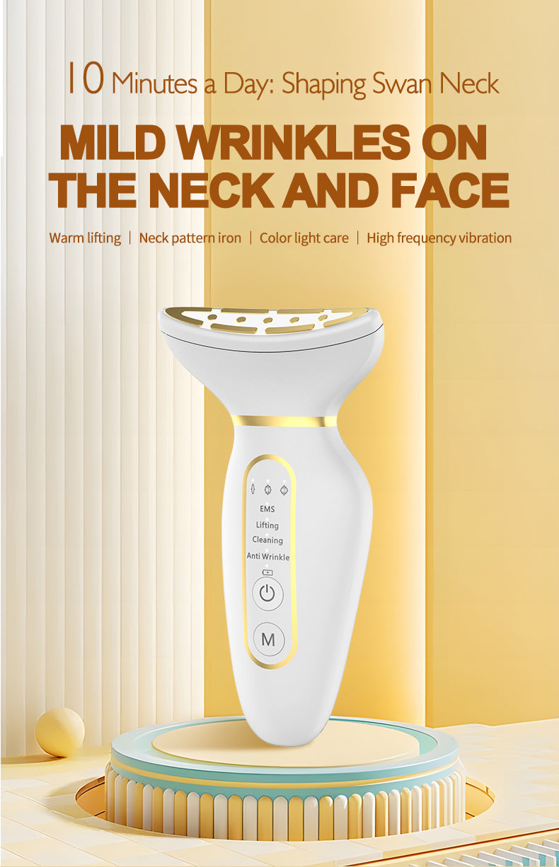 Skin Care Routine at Home Neck Face Massager Sculpting Tool Skin Rejuvenation Device with Thermal Triple Action LED Vibration