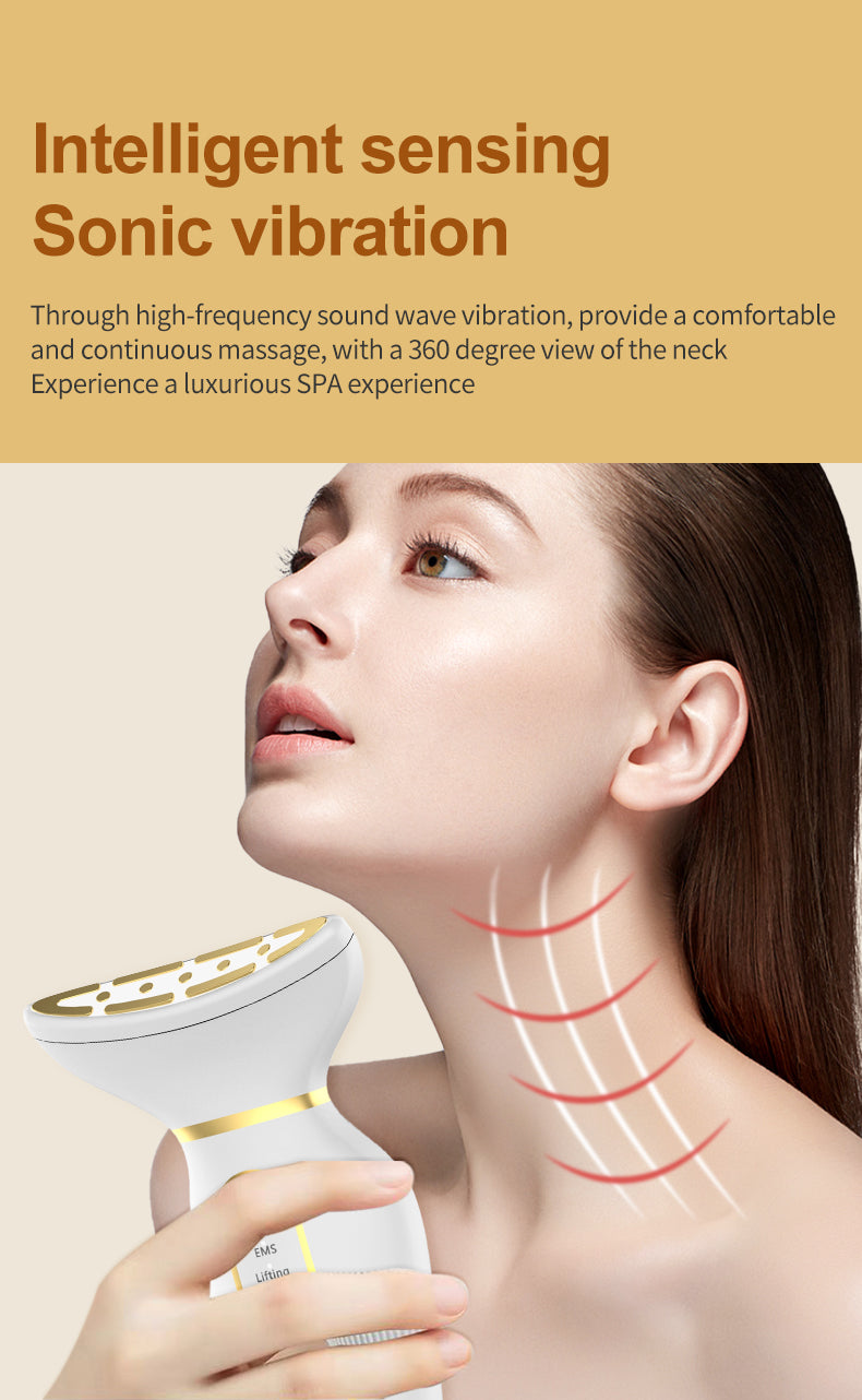 Skin Care Routine at Home Neck Face Massager Sculpting Tool Skin Rejuvenation Device with Thermal Triple Action LED Vibration