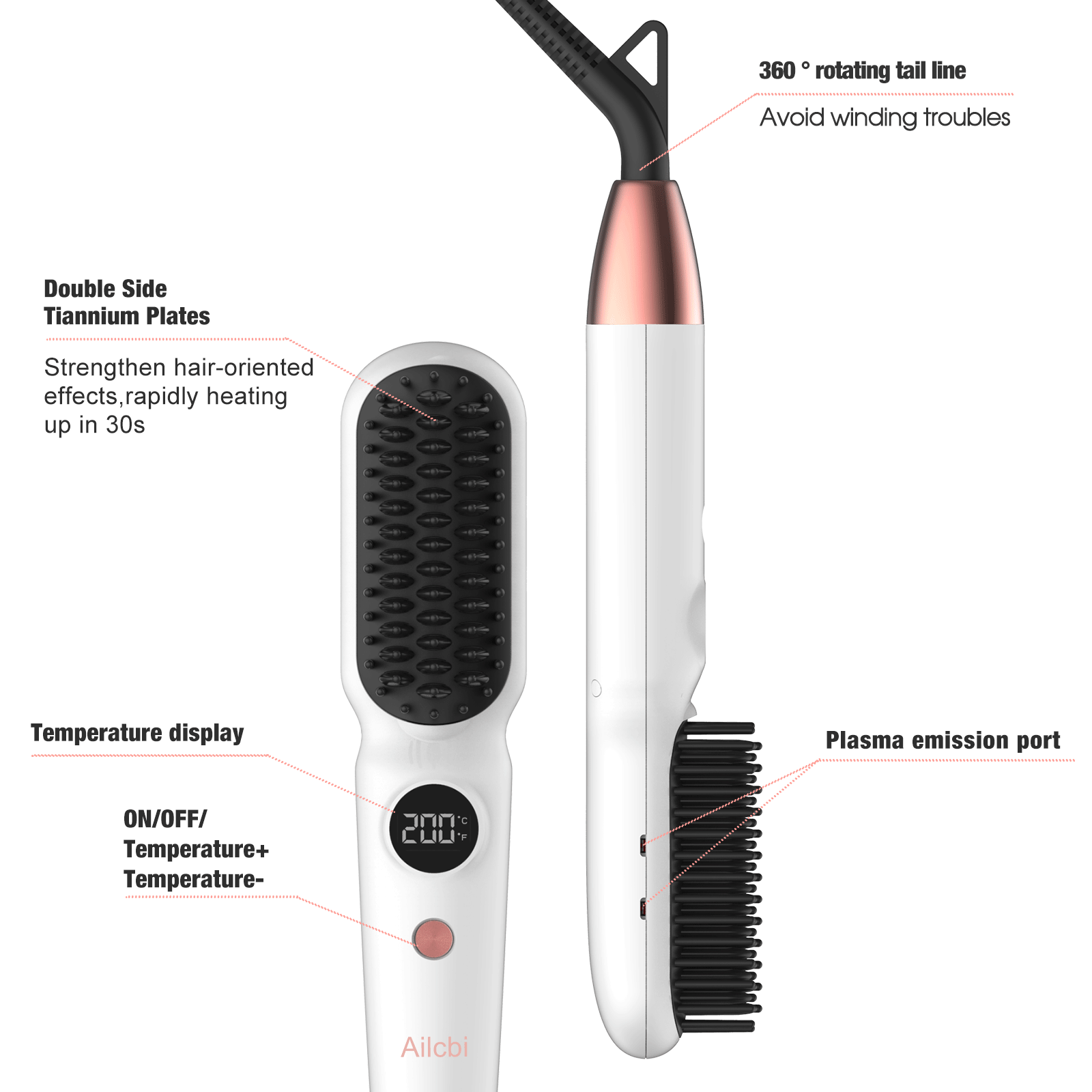 BEST HAIR STRAIGHTENER BRUSH ANTI-SCALD CERAMIC FAST HAIR STRAIGHTENER COMB FAST HEATING FOR HOME SALON
