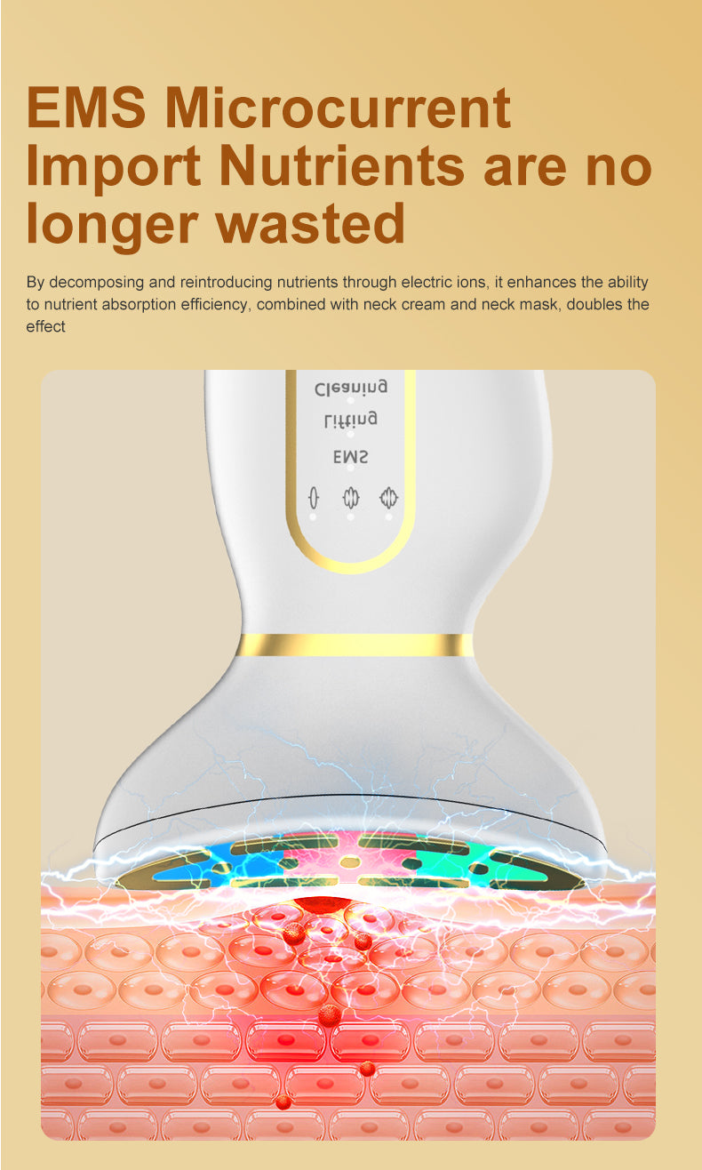 Skin Care Routine at Home Neck Face Massager Sculpting Tool Skin Rejuvenation Device with Thermal Triple Action LED Vibration
