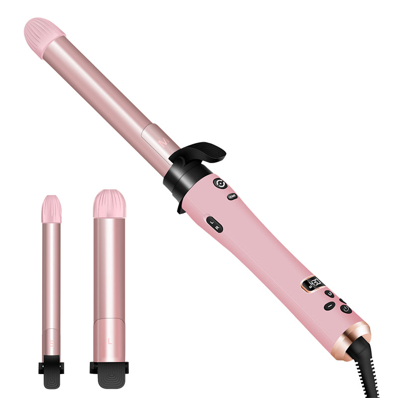 Otomatik Curling Demir, 1 Curling Wand Set'de 3, Anil Heat Up Saç Curler'de 3 Interchangeable Tourmaline Ceramic Barrels (3/4, 1", 1.25"), LCD Heat Display for Beach Waves