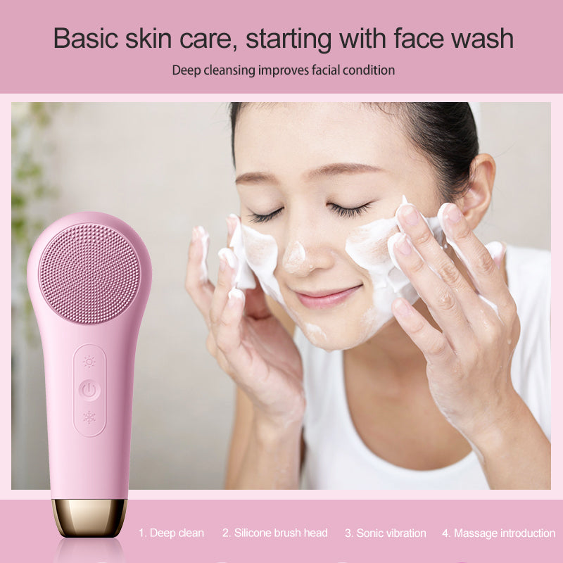 Electric Facial Cleansing Brush Silicone Facial Cleaning Brush Face Massage for Pore cleaner With Cold & Heating Function F518