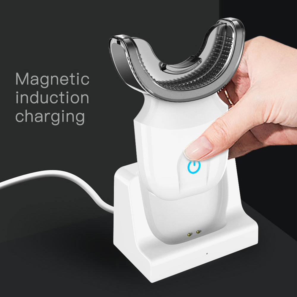 Dispositivo de branqueamento de dentes Escova de onda de 360 graus USB recarregável ultra-sônico U Forma inteligente automática Sonic escova de dentes elétrica