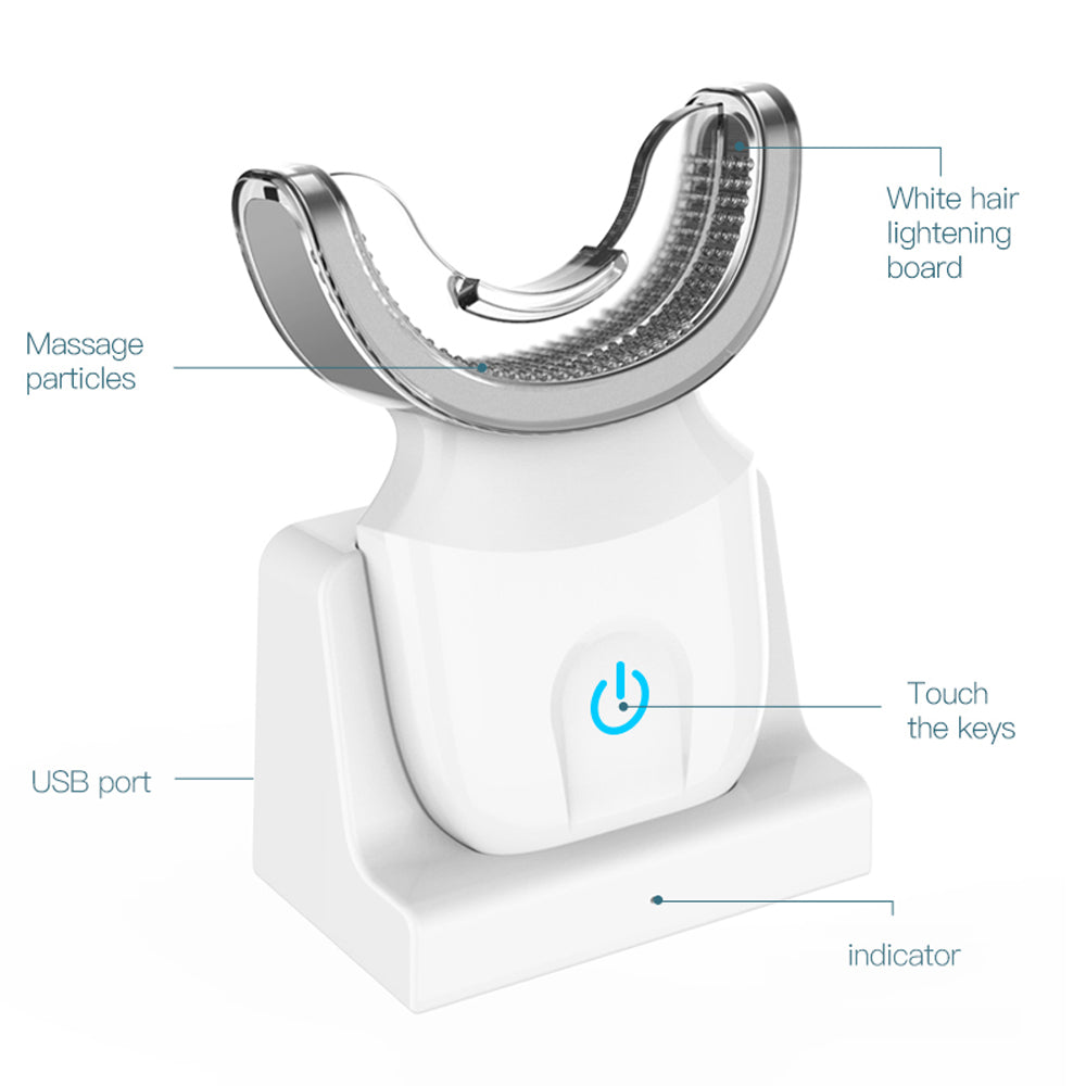 Dispositivo de branqueamento de dentes Escova de onda de 360 graus USB recarregável ultra-sônico U Forma inteligente automática Sonic escova de dentes elétrica