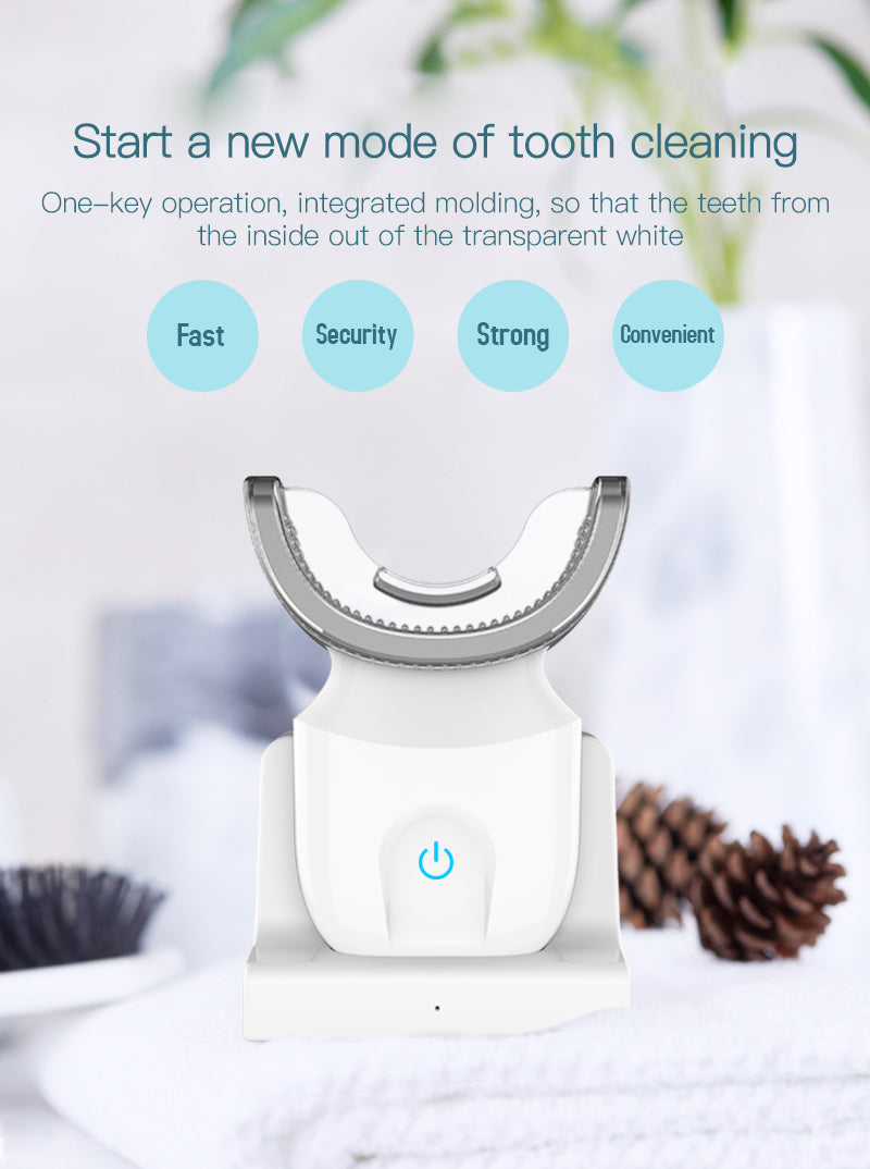 Dispositivo de branqueamento de dentes Escova de onda de 360 graus USB recarregável ultra-sônico U Forma inteligente automática Sonic escova de dentes elétrica