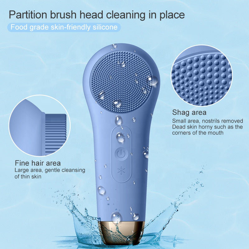 Multifunction Beauty LED Lighting Facial Cleaning Massage Brush Pore Cleanser Wireless Charger Silicone Sonic Face Washing Brush Hot and Cold