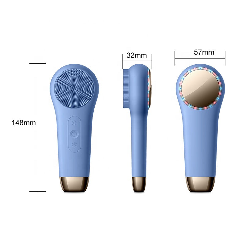 F518 LED Lighting hot Cold Facial Cleansing Brush Wholesale Silicone Face Scrubber Waterproof Silicone Cleaner brush