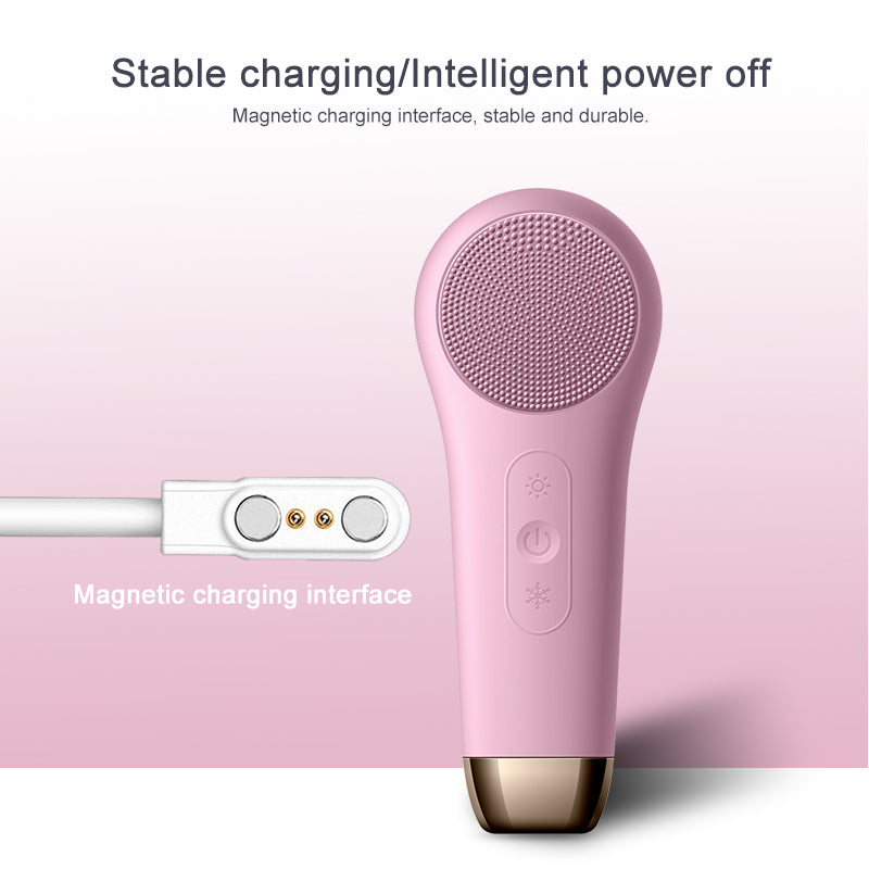F518 LED Lighting hot Cold Facial Cleansing Brush Wholesale Silicone Face Scrubber Waterproof Silicone Cleaner brush